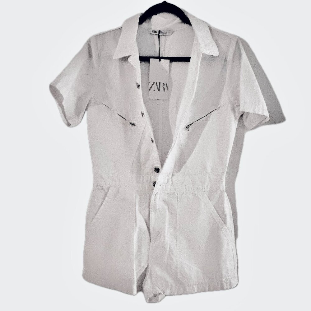 Zara White Denim Romper Womens M NEW - Picture 11 of 13